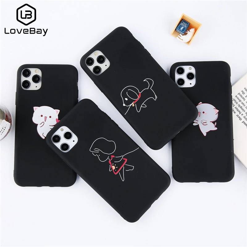 Lovebay Cartoon Animals Cat Phone Case For iPhone 7 11 Pro X XS MAX XR 8 6 6s Plus 5 Cute Dog Couple Soft TPU Simple Back Cover |