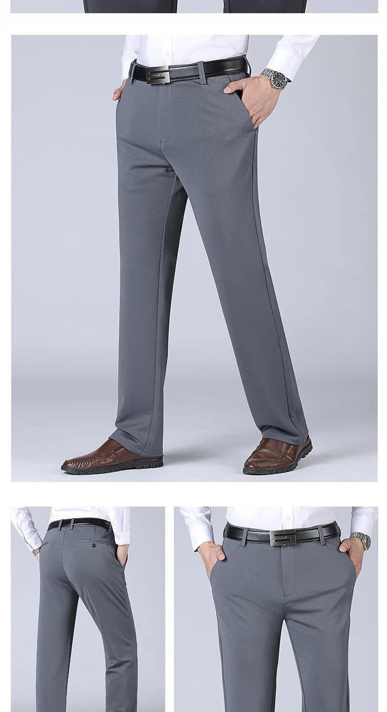 Мужские деловые повседневные брюки, строгие брюки для мужчин размера плюс, классические прямые длинные штаны, черные, синие, серые, Размер 29-40 42