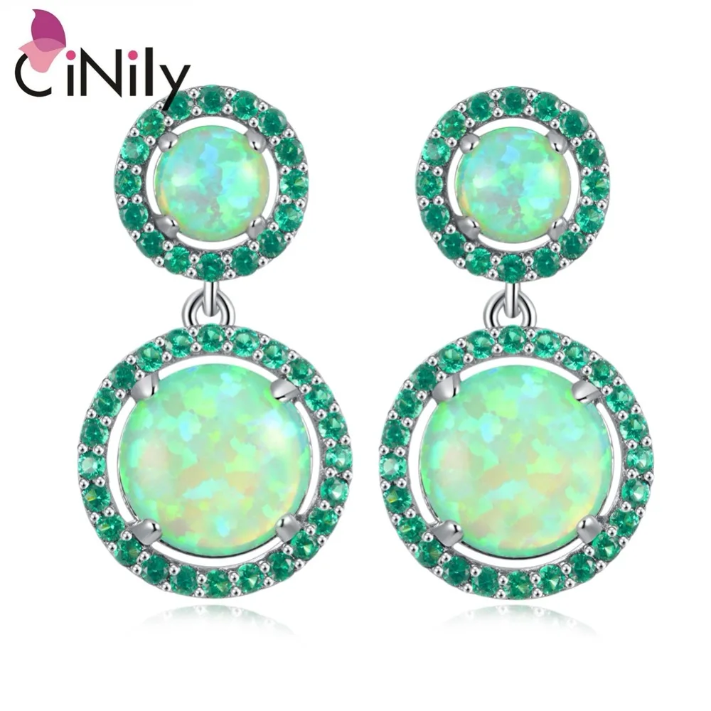 Длинные серьги CiNily с голубым белым и зеленым огненным опалом Посеребренные