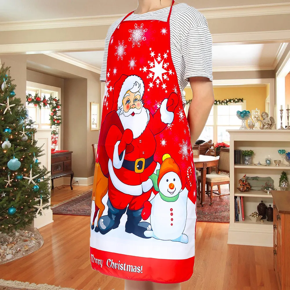 Merry Christmas Apron Deer Snowman Printing Christmas Apron Big Pocket Kitchen Baking Restaurant Bib Apron Dropship - Цвет: snowman