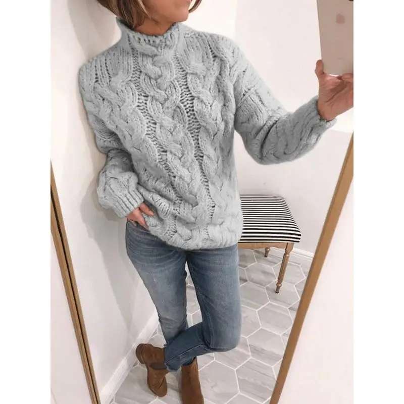Женский зимний осенний однотонный вязаный свитер с длинными рукавами, пуловеры больших размеров