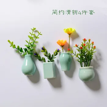 

Ceramic Flower vase Plants Creative Refrigerator Magnet Tiles Souvenirs Chinese Style Home Decoration magnets for refrigerators
