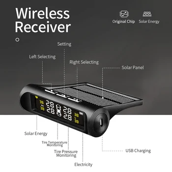 

Car Tire Pressure Alarm Monitor Systems Wireless Solar External 4-Sensor TPMS