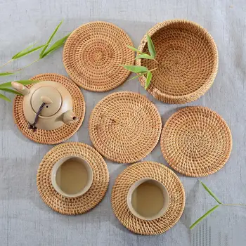 

Heat Insulation Handmade Rattan Plate Coaster Placemat Mat Kitchen Cup Accessory