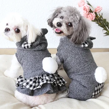 

Winter Overalls for Dogs Thicken Fleece-Lined Couple Dog Clothes for Small Dogs Plaid Soft Warm Cute Dress Coat Puppy Jumpsuit