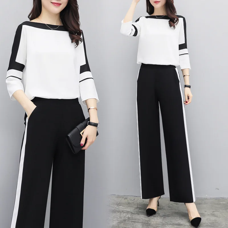 

2019 New Style WOMEN'S Dress Spring Clothing Two-Piece Pants Elegant Tops Trousers Loose Pants Casual Fashion WOMEN'S Suit Debut