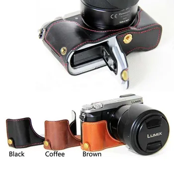 

portable PU Leather case Half Body Cover For Panasonic GX85 GX80 GX7 Markii gX7ii Camera Bag shell With Battery Opening
