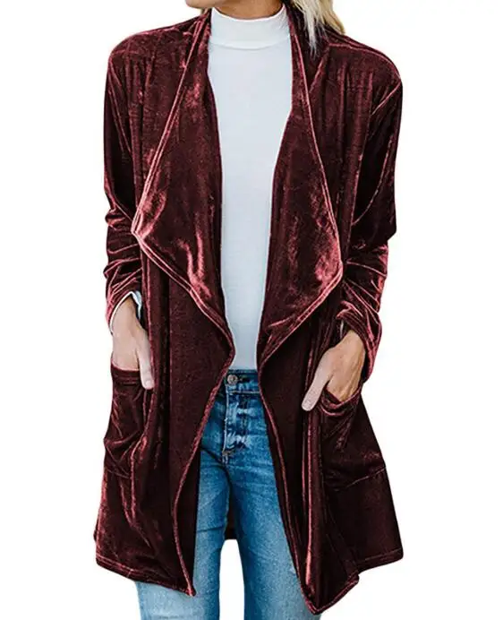 2022 autumn winter new European American women cardigan jacket hot sale gold velvet mid-length windbreaker jacket women