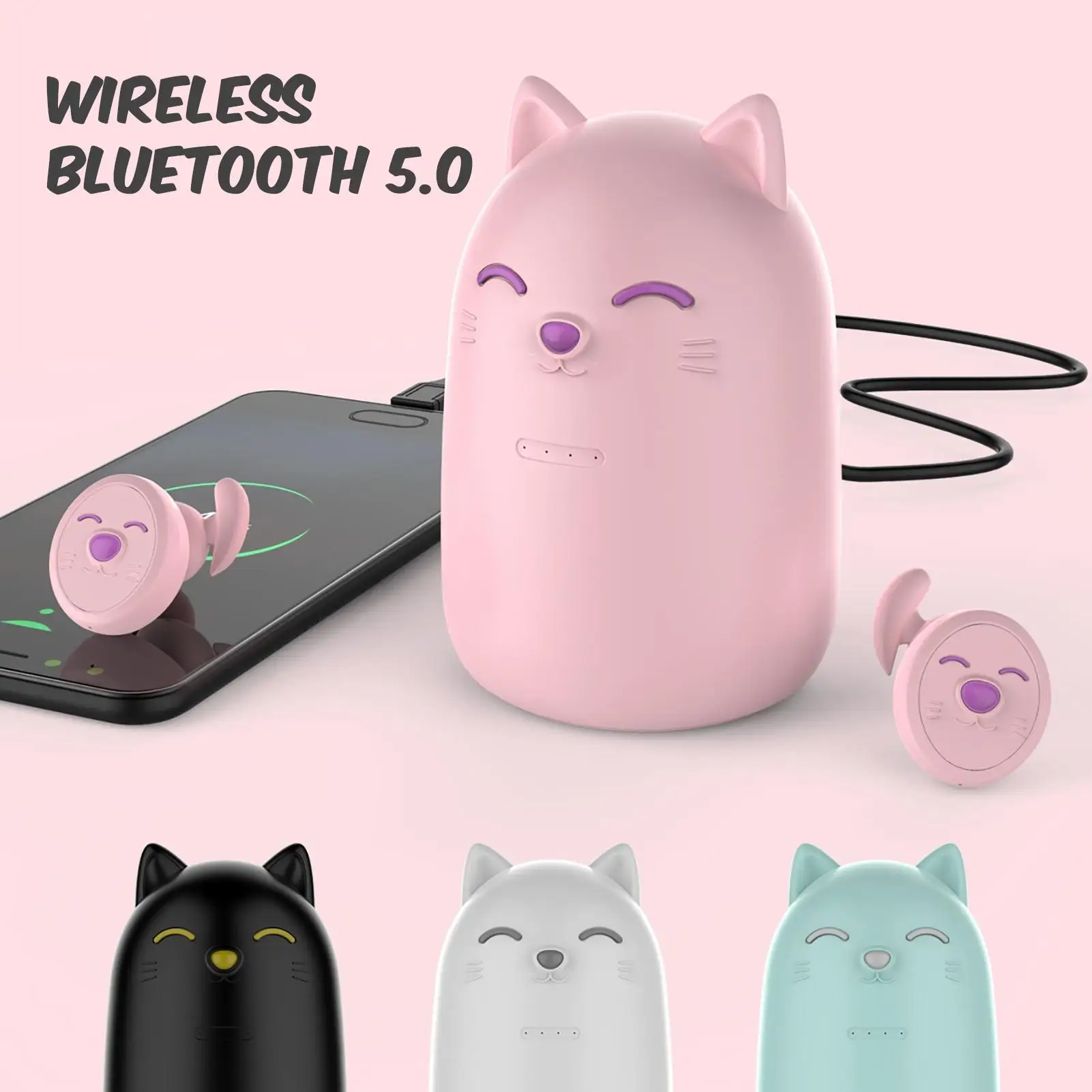 Wireless Headphones TWS Bluetooth Earphones Cartoon Kitten TWS Bluetooth Wireless Binaural Earphones Sports Stereo Headset