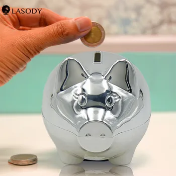 

6 Style Mini & Small Cute Piggy Banks with Stopper Silver-plated Alloy Money Box Pig&bear Savings Piggy Bank Gift for Kids
