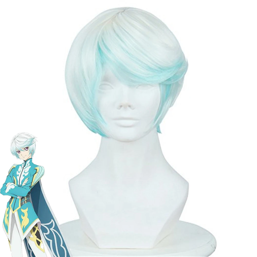 Tales of Zestiria х Mikleo Косплэй парик короткий белый и синий эффектом деграде (переход от