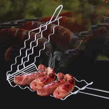 

Hot Dog Grill Basket Wooden Handle Sausage Vegetable Meat Clip Folder Clamp BBQ Food Roasting Grilling Net Mesh Picnic Tool Ahr0