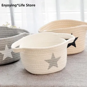 

Washable Plant Basket Storage Office Sundries Cotton Thread Handmade Knitting Ball Rattan Flower Basket White
