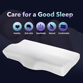 Memory Foam Bed Orthopedic Pillow Neck Protection Slow Rebound Memory Pillow Butterfly Shaped Health Cervical Neck Size 60/50 cm 2