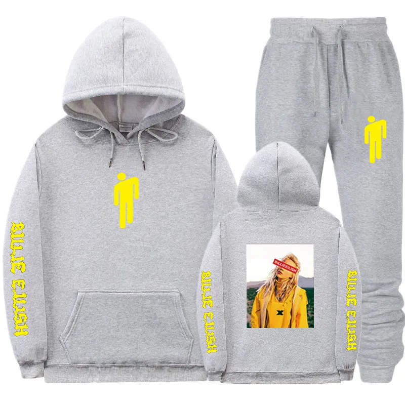 Gray CWT532 Billie Eilish толстовки наборы спортивный костюм для мужчин с капюшоном Мужские повседневные осенние зимние теплые толстовки спортивные штаны набор для мужчин и женщин хип-хоп костюм - Цвет: Gray CWT532
