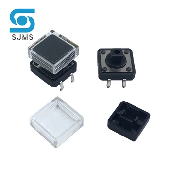 10pcs B3F 촉감 누름 단추 식 전쟁 스위치 + A14 색깔 모자 10pcs + 투명한 모자 10pcs 순간 접촉 접촉 마이크로 스위치 12*12*7.3mm