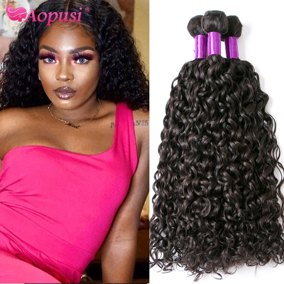 Aopusi extensiones de cabello peruano extensiones con ondas al agua 100% rizado extensiones de cabello humano Natural/Negro Remy extensiones de cabello