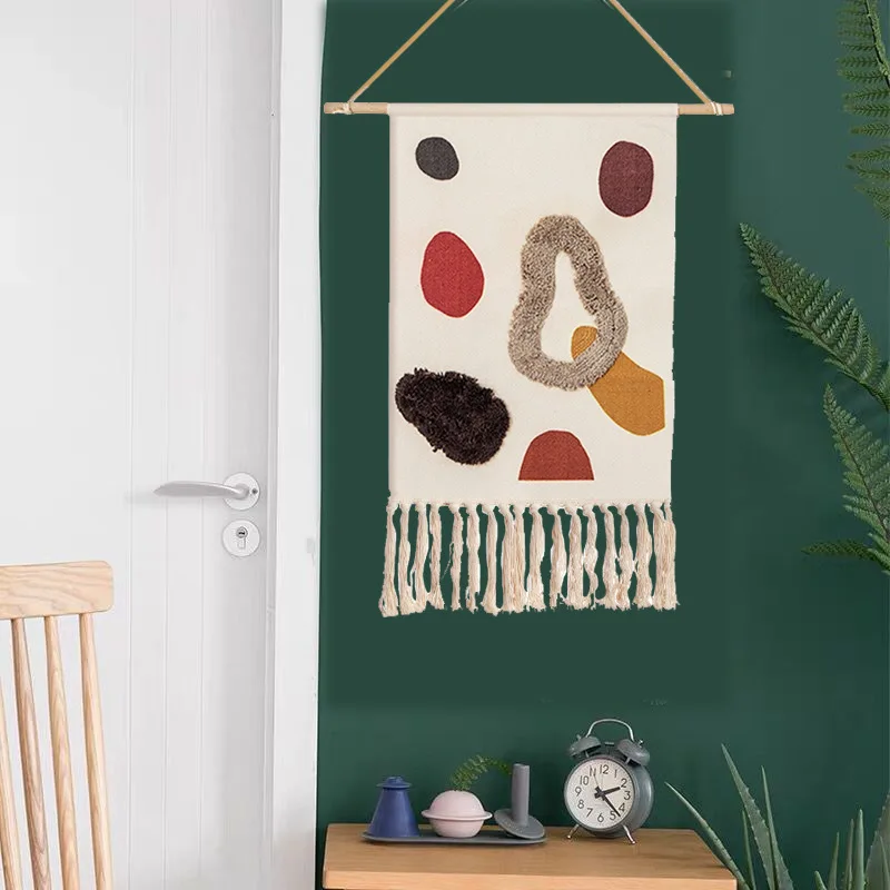 Nordic Art hanging cloth New Hand-knitted tassel tapestry Wall Hanging Handmade bohemian style Retro Home Decor cotton