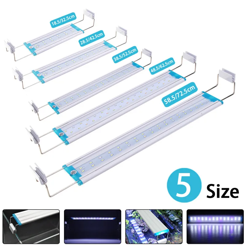 19-60 см светодиодный аквариумный освещение для аквариума панель с кронштейнами 5730SMD Blub синий+ белая лампа Регулируемый корпус из алюминиевого сплава AC220V