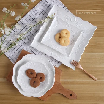

3pcs set, 6+8*10inch, white embossed porcelain wedding buffet dish sets, butterfly design, servies borden, kitchen plates sets