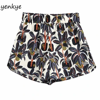 

Vintage Printed Shorts Women Flowy Elastic High Waist Short Mujer Holiday Summer Casual Short femme pantalon corto mujer
