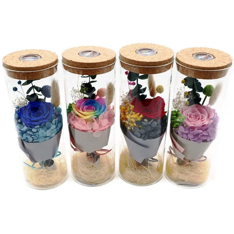 Светодиодный вечные розы DIY растущая Хрустальная стеклянная бутылка желаний Искусственные цветы желая флакон цветок ремесло подарок на день рождения, подарки