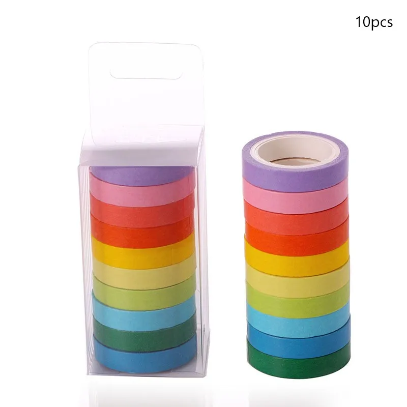 10pcs 10 шт./кор. 5 м цвет набор «сделай сам» коробка ярких цветов милые однотонные легко рвется и бумажная лента радуги собственными руками Сделай Сам декоративные альбом - Цвет: 10pcs