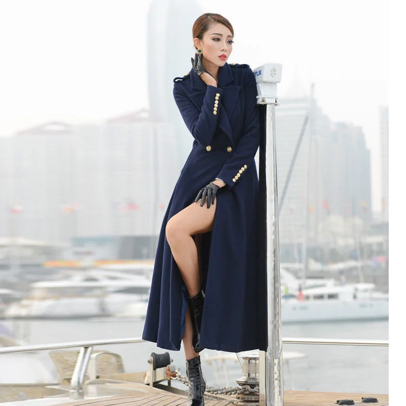 

Women's Long Double Breasted Woolen Blends Outerwear Korean Large Sizes Loose England Temperament Casual Ladies Overcoat