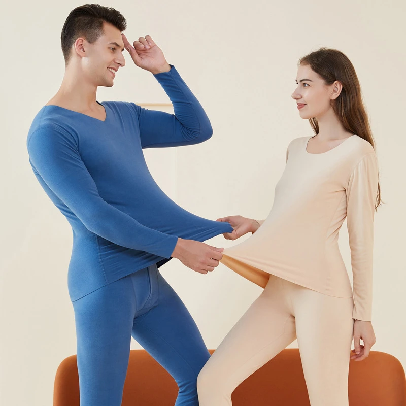 Seamless Couple Heating Thermal Underwear Men Padded Fleece Lined Long Underwear Long Johns Women Cold-Proof Suit Autumn Winter base layer pants