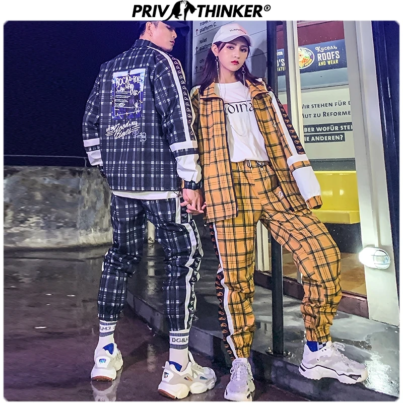

Privathinker 2020 Hip Hop Street Dance Men's Sets Two-piece Set Plaid Printed Loose Suit Couple Clothes Autumn Fashion Tracksuit