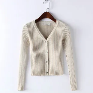 apricot cardigan Woherb осенний свитер женский укороченный Топ вязаный кардиган с длинным рукавом глубокий v-образный вырез однобортные короткие женские свитера - Цвет: apricot cardigan