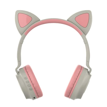 

Kids Bluetooth 5.0 Cat Ear Headphones Foldable On-Ear Stereo Wireless Headset with LED Light(Pink)