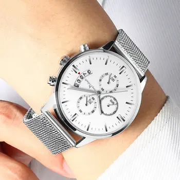 

KEEP In TOUCH Men Wristwatch Luminous Waterproof Quartz Calendar Watches Mesh Blue Ray Watch Men Stainless Steel Montre Homme