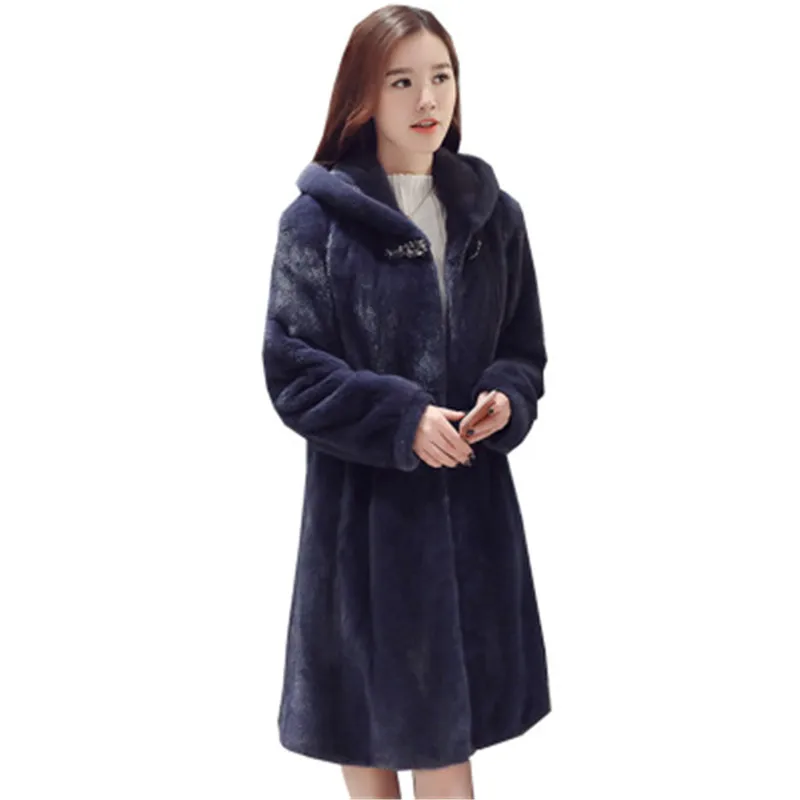 

Autumn winter ladies fur coat imitation mink fur coat long hooded luxury large size 6XL slim high quality Overcoat Parker 672