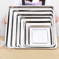 Square Stainless Steel Food Fruit Storage Tray Cake Barbecue Pastry Steamed Sausage Shallow Pans Plate Dish Kitchen Accessories 2