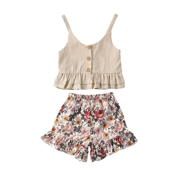 

1-5Y Summer Infant Baby Girls Clothes Sets Ruffles Sleeveless Vest Tops+Flowers Print A-Line Skirts Newborn Outfits Toddler Sets