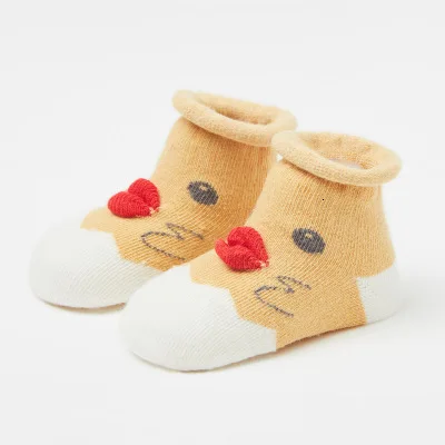 Хлопковые рождественские носки для маленьких детей, нескользящие носки-тапочки для малышей, осенние модные милые носки с животными для новорожденных девочек и мальчиков - Цвет: Yellow