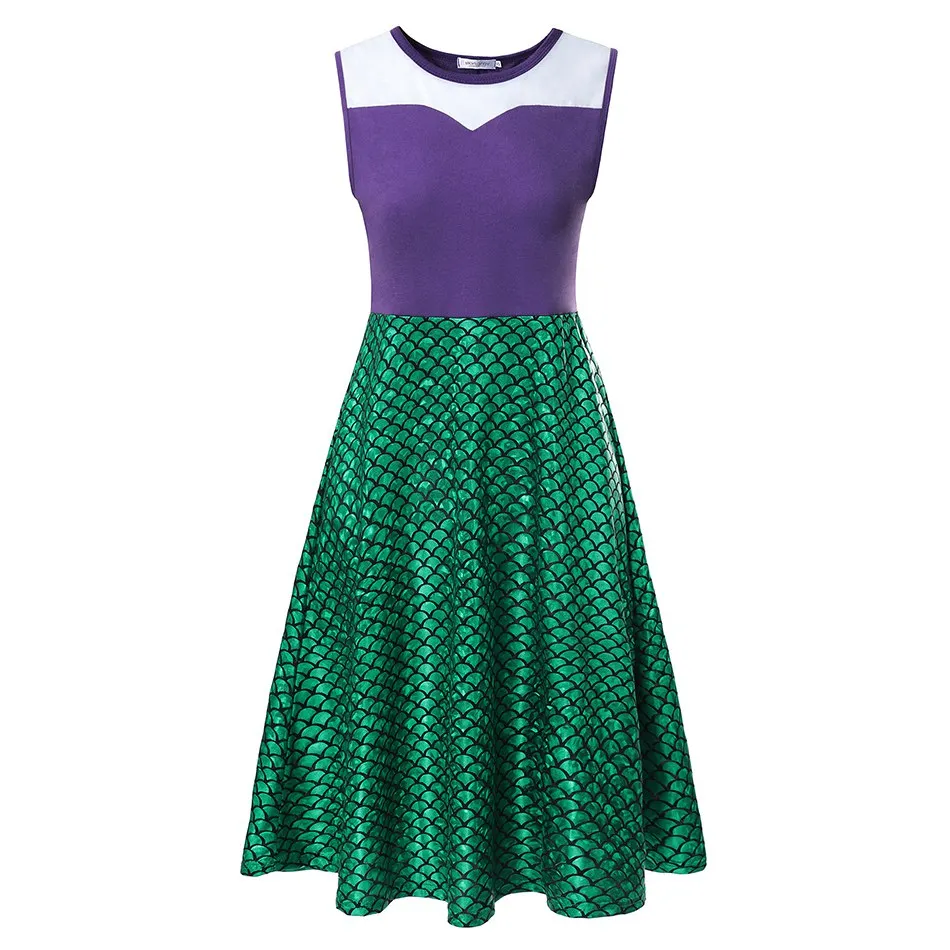 Mother Dress Only MUABABY нарядный костюм Ариэль для девочек Повседневный Сарафан для мамы и дочки наряд-туника праздничная одежда принцессы на Хэллоуин - Цвет: Mother Dress Only