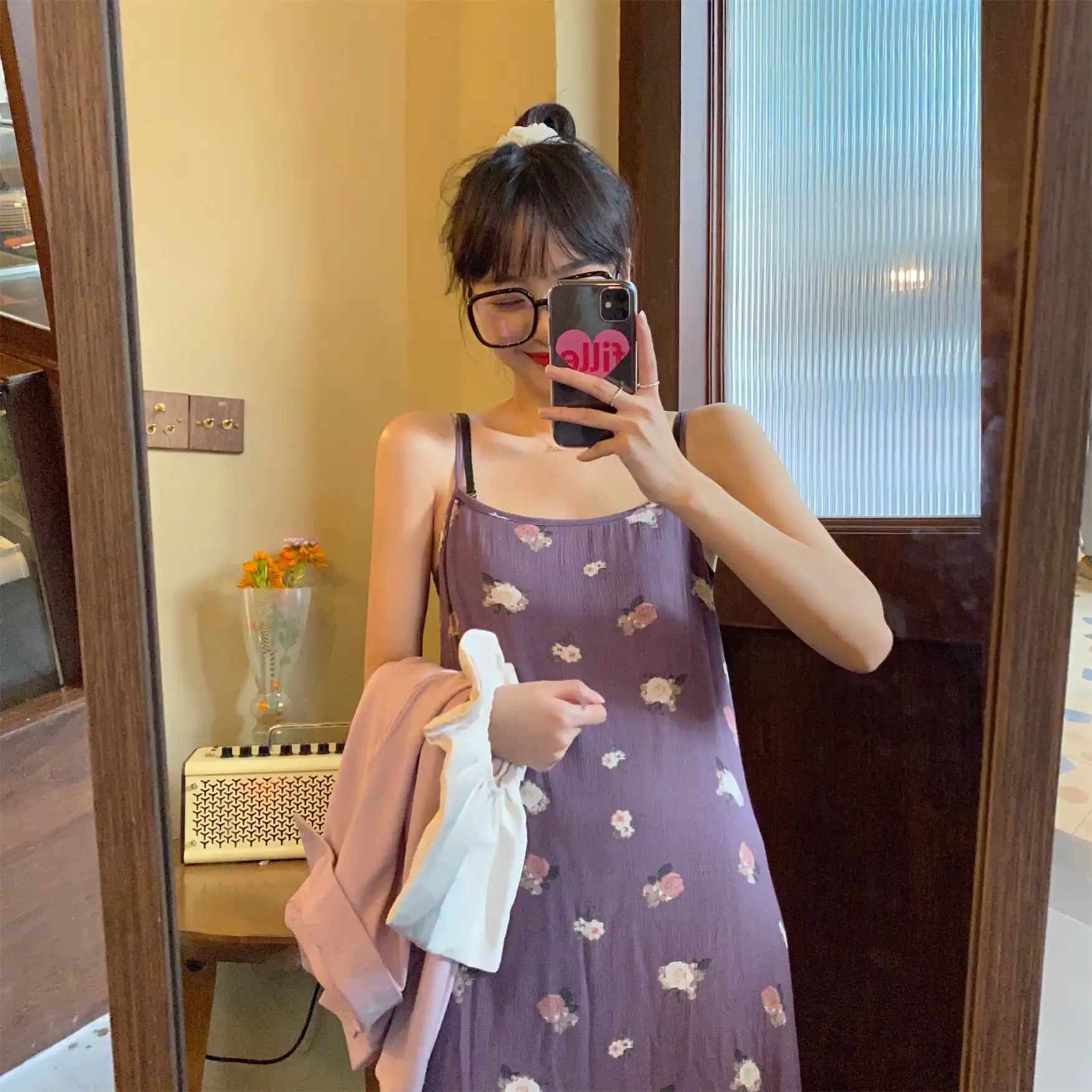 purple dungaree dress