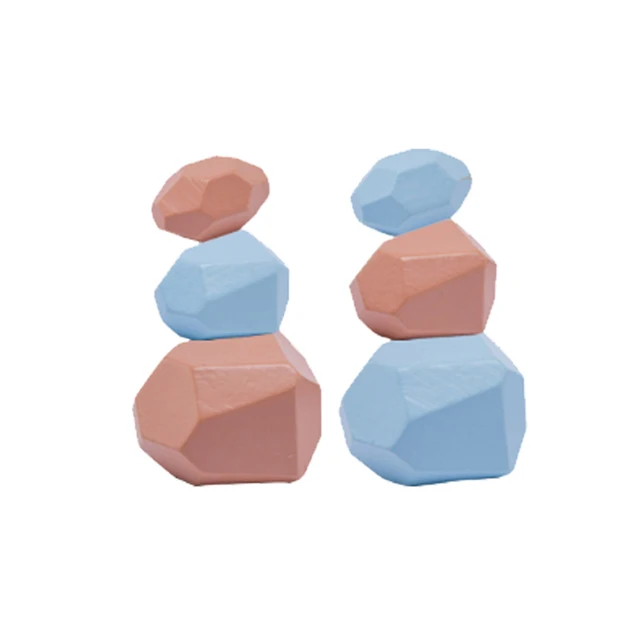 Wood Rainbow Stones Block Colorful Wooden Building Block Rainbow Stacker Balancing Stone Montessori Educational Toy Children 6 pcs blue