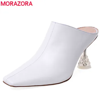 

MORAZORA Plus size 34-43 New High heels sandals women shoes square toe crystal heel white black women sandals fashion party shoe