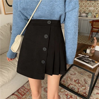 

Korea Style Slim Irregular A-Line High Waist 2019 Summer Sexy Mid-Calf Solid Casual Pleated Mini Black Skirts