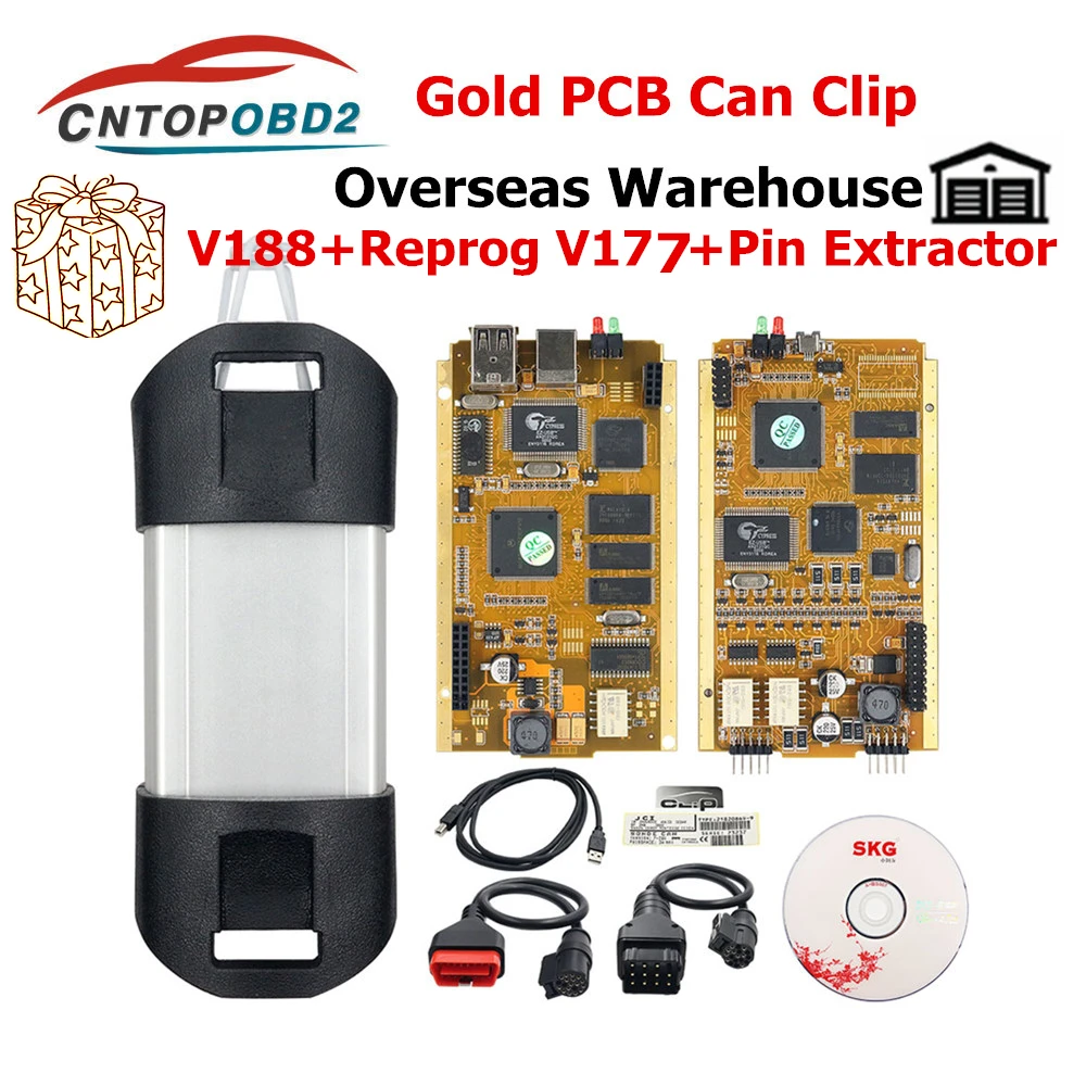 

For Renault Can Clip V190 Gold Full Chip CYPRESS AN2131QC AN2131QC Car Diagnostic Programing For 1998-2019 Pin Extractor+Reprog