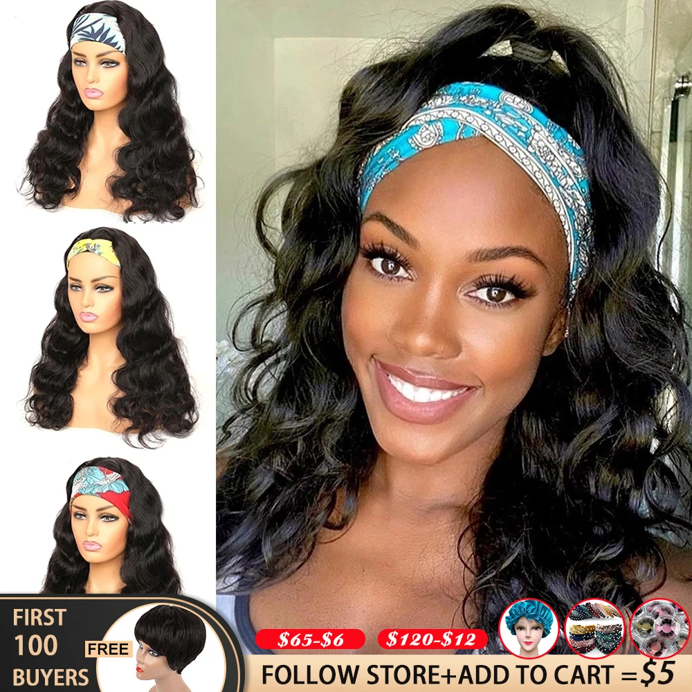 Body Wave Headband Human Hair Wigs For Black Women Brazlian Remy Full