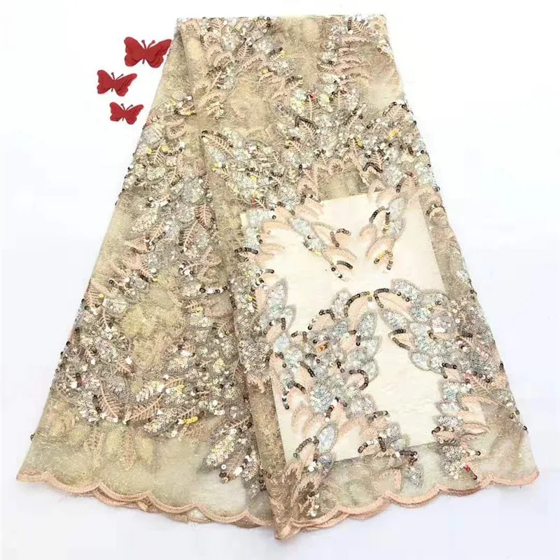 Latest African Lace Fabric 2019 High Quality French Net Laces With Sequins Embroidery Tulle For Dresses Gold | Дом и сад