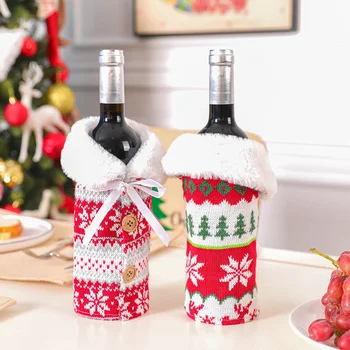 

2pcs Protective Soft Wine Bottle Cover Home Anti Slip Gift Bag Accessories DIY Cute Christmas Decoration Dinner Party Knitted
