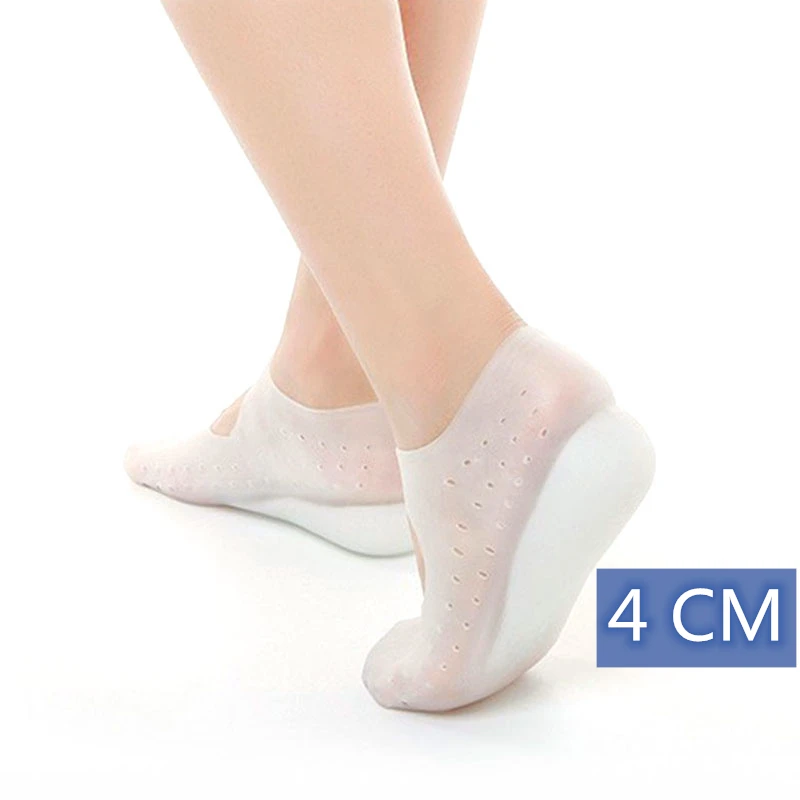 Унисекс, невидимые носки для увеличения роста, накладки на пятку, силиконовые стельки, массаж ног, дышащие, поддержка свода стопы, Женская эластичная обувь Inser - Цвет: Clear 02 4CM
