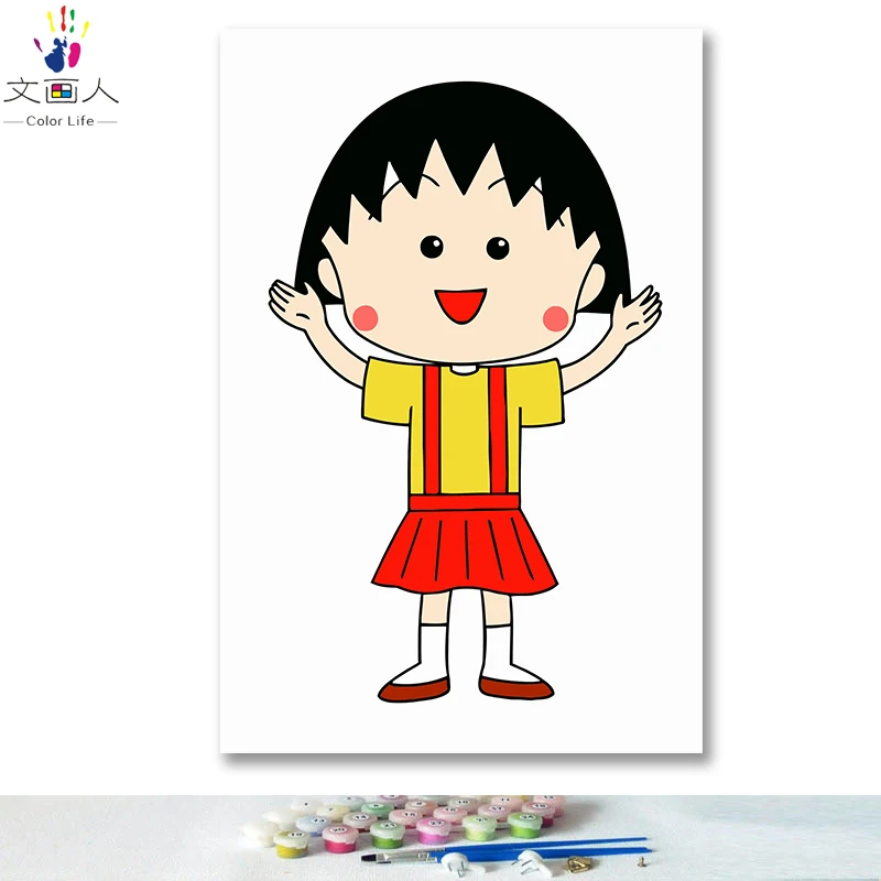 DIY картинки для раскраски по номерам с цветами Chibi Maruko японская Классическая картина Рисование Живопись по номерам в рамке дома - Цвет: 0443