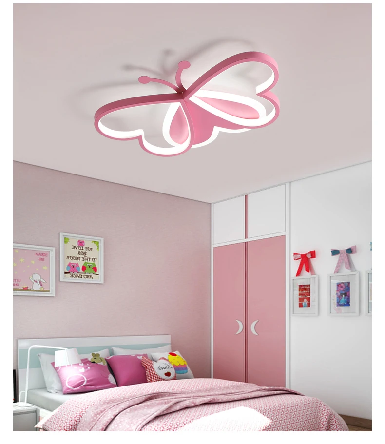 Modern Butterfly Ceiling Lamp Children Bedroom Lamp Three Color LED Chandelier 