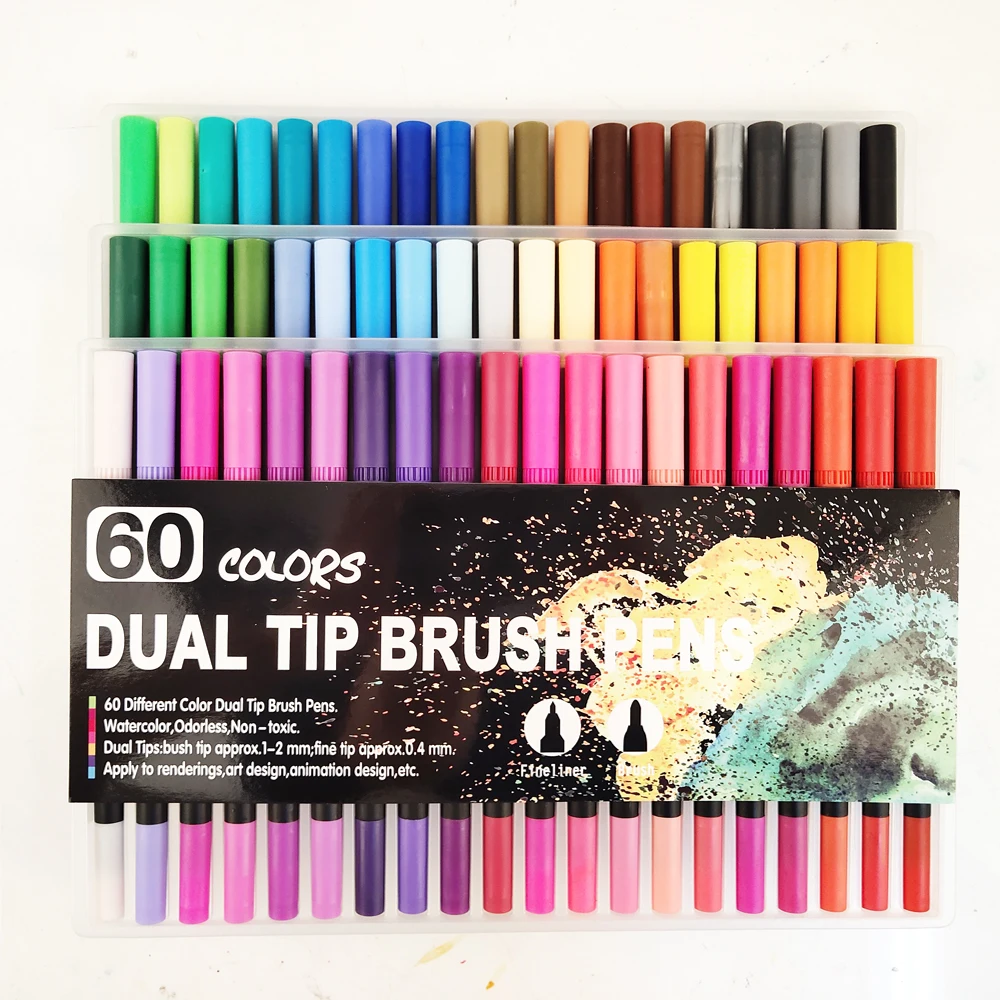 60 Colors Black Художественные маркеры для рисования, двойная линия, маркер, Ручка 60, 72, 100, 120, цветные маркеры, краски, водная кисть, ручка для школы, офисные принадлежности - Цвет: 60 Colors Black